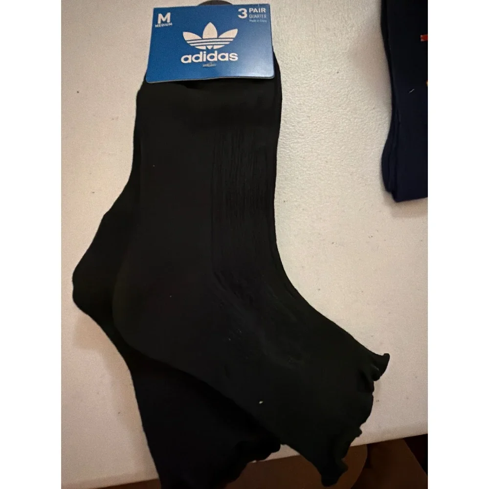 Adidas Originals Womens 3 Pair Quarter Socks Black Trefoil Logo Medium JL0828B